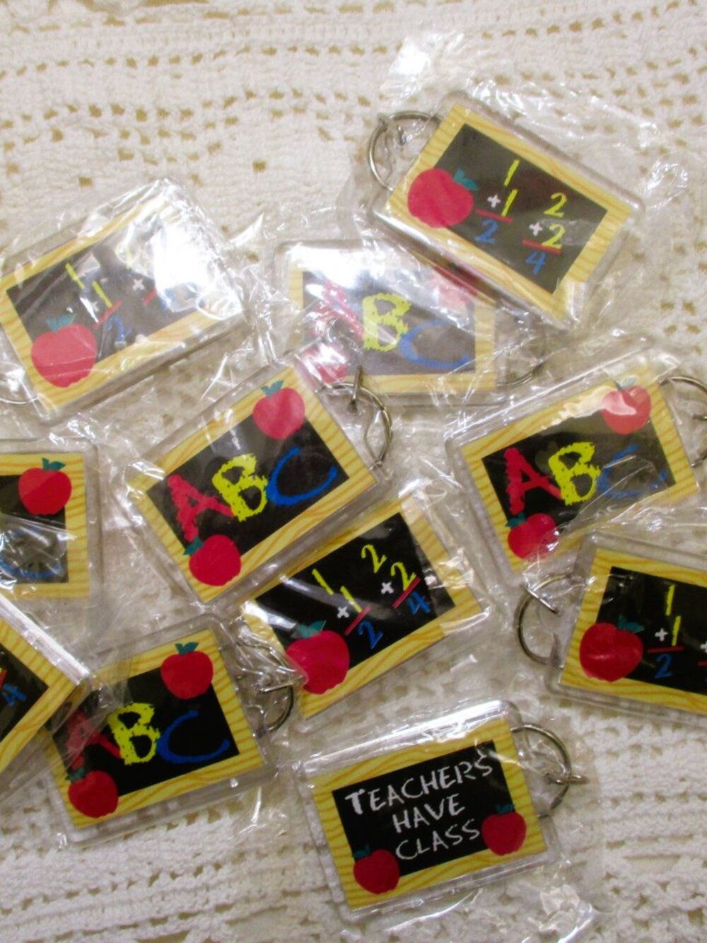 Vintage LUCITE School KEYCHAIN Lot: Teacher Appreciation, ABC, Math